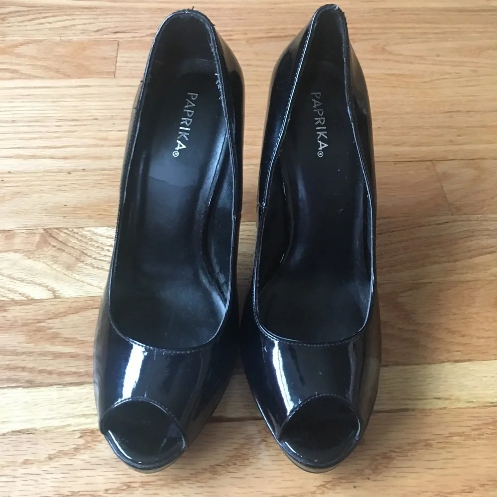 Black patent leather heels